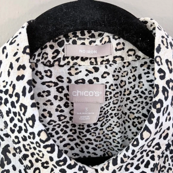 Chico's No Iron 100% Linen Sleeveless Leopard Print Tunic Top 3 XL - Picture 4 of 8